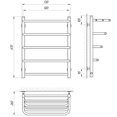Водяной полотенцесушитель Laris Стандарт П5 66х50 с полкой Хром
