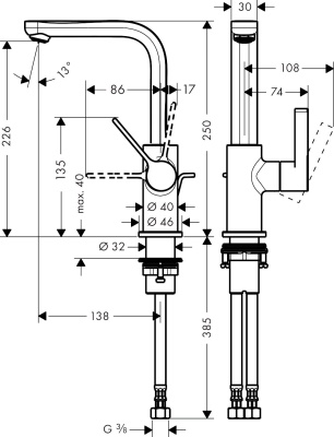 Смеситель для раковины Hansgrohe Metris S 31159000 Хром