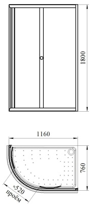 Душевой уголок Radomir 116x76 1-09-1-0-0-0080 профиль Белый стекло прозрачное