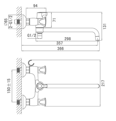 Смеситель для ванны D&K Grimm Hessen DA1383301 универсальный Хром
