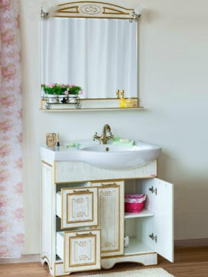 Тумба с раковиной Sanflor Адель 82 L Н0000001085 Белая с патиной Золото