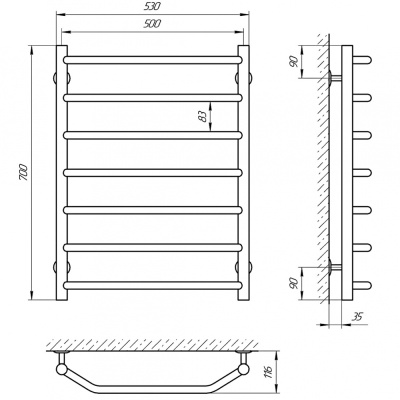 Водяной полотенцесушитель Laris Виктория П7 70х50 Хром