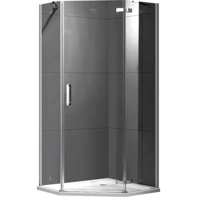 Душевой уголок Gemy Fall Tea 100х100 пятиугольный профиль Хром стекло прозрачное