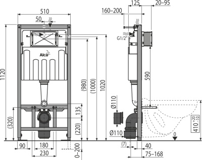 Инсталляция Alcaplast Sadromodul AM101/1120 для унитаза со смывным бачком