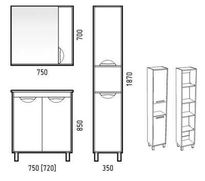 Шкаф пенал Corozo Чикаго 35 SD-00000307 Бетон Белый