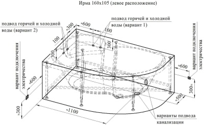 Акриловая ванна Radomir Vannesa Ирма 3 160x105 L 2-01-0-1-1-229 Белая без гидромассажа