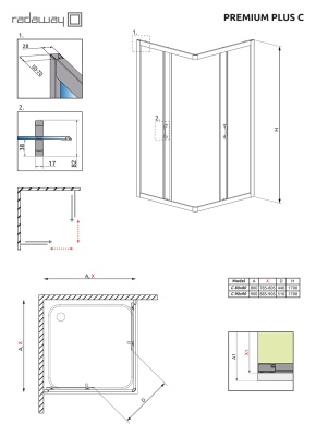 Душевой уголок Radaway Premium Plus C 1700 90x90 профиль Хром стекло прозрачное