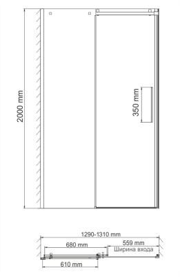 Душевая дверь в нишу WasserKRAFT Alme 15R30 130 профиль Хром стекло прозрачное