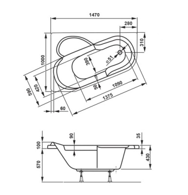 Акриловая ванна Vagnerplast Selena 147x100 L без гидромассажа