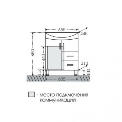 Тумба с раковиной СанТа Элеганс 65 2 ящика Белая