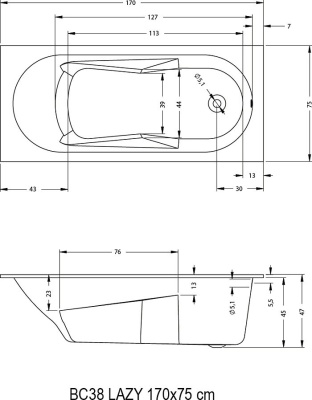 Акриловая ванна Riho Lazy 170х75 BC3800500000000 без гидромассажа