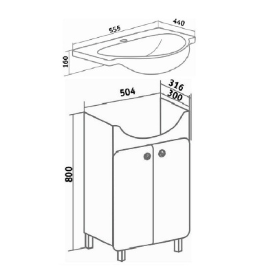 Тумба с раковиной Runo Капри 55 Белая