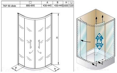 Душевой уголок Kolpa San Q Line TKP Dixie Quat 90x90 профиль Белый стекло рифленое