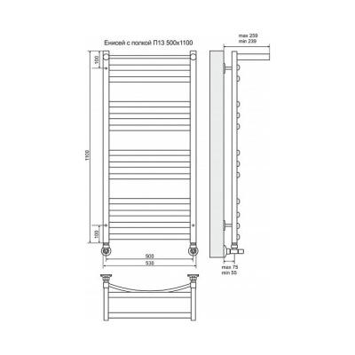 Водяной полотенцесушитель Terminus Енисей П13 500x1100 4620768886713 с полкой Хром