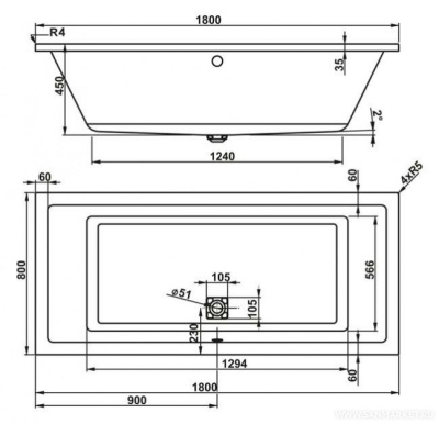 Акриловая ванна Vagnerplast Adelina 180x80 без гидромассажа