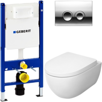 Комплект унитаза AM.PM Awe C111738WH с инсталляцией Geberit Duofix Delta UP100 458.124.21.1 с сиденьем Микролифт и клавишей смыва Хром