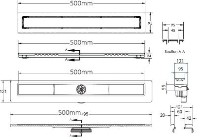 Душевой лоток Berges Wasserhaus Top Stark 500 090048 с решеткой Матовый хром