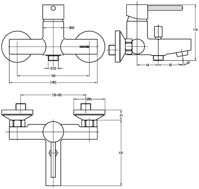 Смеситель для душа Swedbe Venado 1620 Хром