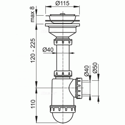 Сифон для кухонной мойки Alcaplast A446-DN50/40 Белый