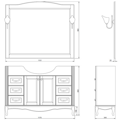 Комплект мебели для ванной ValenHouse Эллина 120 EK120_ББ Белый ручки Бронза