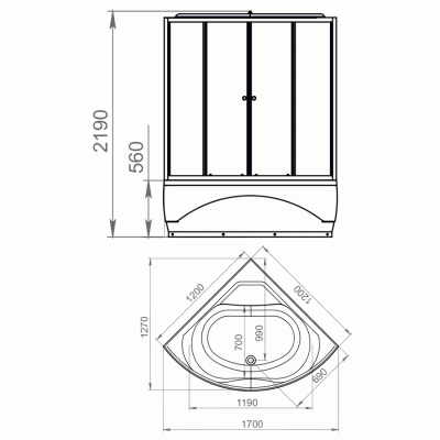Душевая кабина Domani-Spa Vitality High 120x120 DS01V1212HWCl00 профиль Белый задние стенки Белые