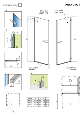Душевая дверь в нишу Radaway Arta DWJ I 90 L фурнитура Хром стекло прозрачное