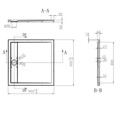 Душевой поддон из искусственного камня Vincea VST-2SR39090B 90x90 Черный матовый