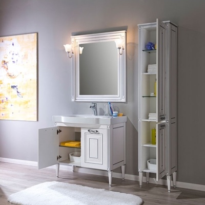 Тумба под раковину Aquanet Паола Домино 90 186121 Белый глянец патина Серебро