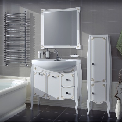 Тумба под раковину АСБ-мебель Парма 80 Белая с золотой патиной