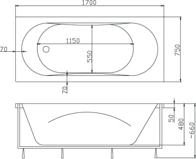 Акриловая ванна Victory Spa Jersey 170 Без системы управления