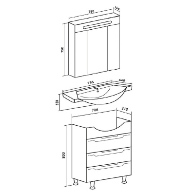 Мебель для ванной Runo Верона 75 Белая