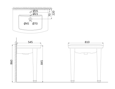 Раковина-консоль Creo Ceramique Orleans OR3100+OR3210 Белая