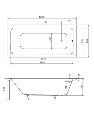 Акриловая ванна Besco Modern 170x70 без гидромассажа