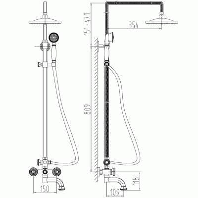 Душевая система Milacio Almeria MC.100.BBR Черная бронза