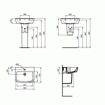 Раковина Ideal Standard Tempo 45 T056501 Белая Раковина Ideal Standard Tempo 45 T056501 Белая