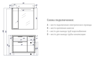 Тумба под раковину Акватон Брайтон 100 1A177101BR500 белая глянцевая/венге