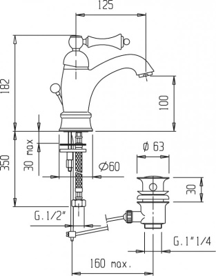 Смеситель для раковины Cezares Margot MARGOT-LSM1-A-02-Bi Бронза/белый