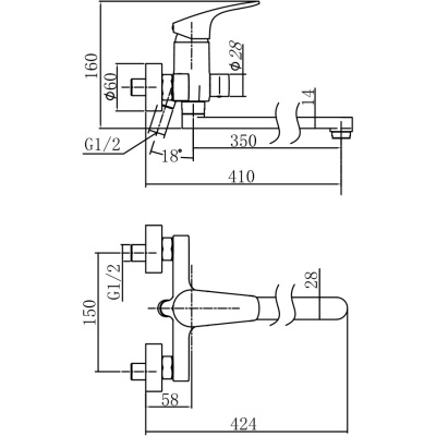 Смеситель для ванны Aquanet Static AF330-21C универсальный Хром