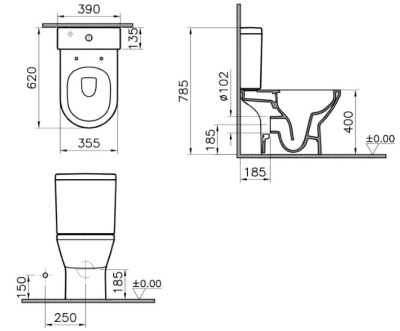 Унитаз компакт Vitra Integra Round Open-Back 9833B003-7206 с бачком и сиденьем Микролифт