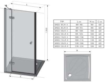 Душевая дверь в нишу Ravak Smartline SMSD2-100 A L