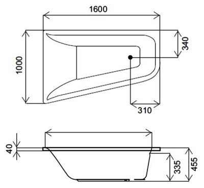 Акриловая ванна AM.PM Spirit 160x100 L без гидромассажа