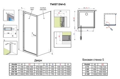 Боковая стенка для душевого уголка Radaway Twist S 80x190 профиль хром, стекло прозрачное