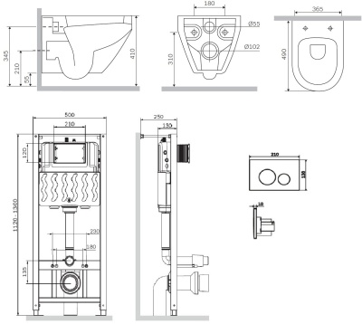 Комплект унитаза с инсталляцией AM.PM Spirit V2.0 FlashClean IS49051.701738 с сиденьем Микролифт и клавишей смыва Хром