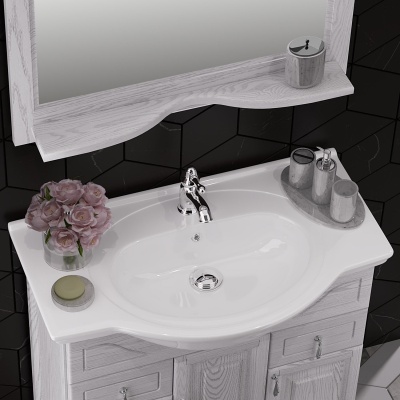 Тумба под раковину Opadiris Тибет 80 00-00002550 с объемной филенкой Ясень ручки Белое серебро