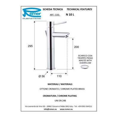 Смеситель для раковины Remer Minimal N10L Хром