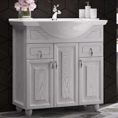 Тумба под раковину Opadiris Тибет 80 00-00002550 с объемной филенкой Ясень ручки Белое серебро