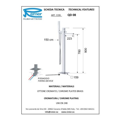 Смеситель для ванны Remer Qubica Design QD08 Хром