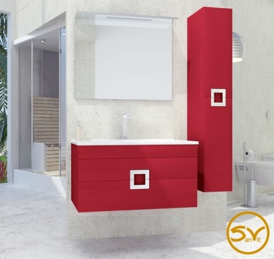 Шкаф пенал SanVit Квадро Lux New 30 в цвете Ral подвесной Красный глянец