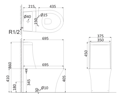 Унитаз компакт Creo Ceramique Paris PA1002+PA1003+PA1001 с бачком и сиденьем Микролифт