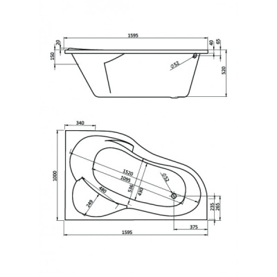 Акриловая ванна Santek Ибица XL 160 L без гидромассажа L
